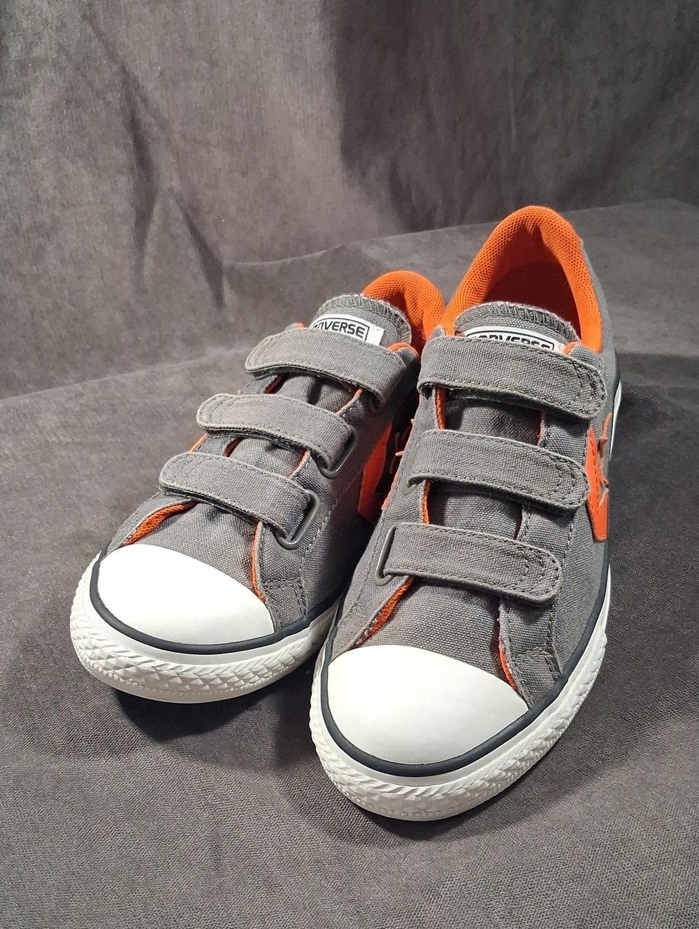 Converse Cons Star Player EV3 Grey Orange Velcro Closure Sneakers G US J6 W8